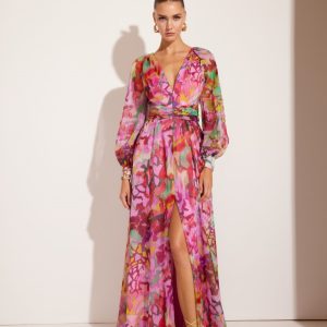 Vestido Largo Gasa Flor 51662