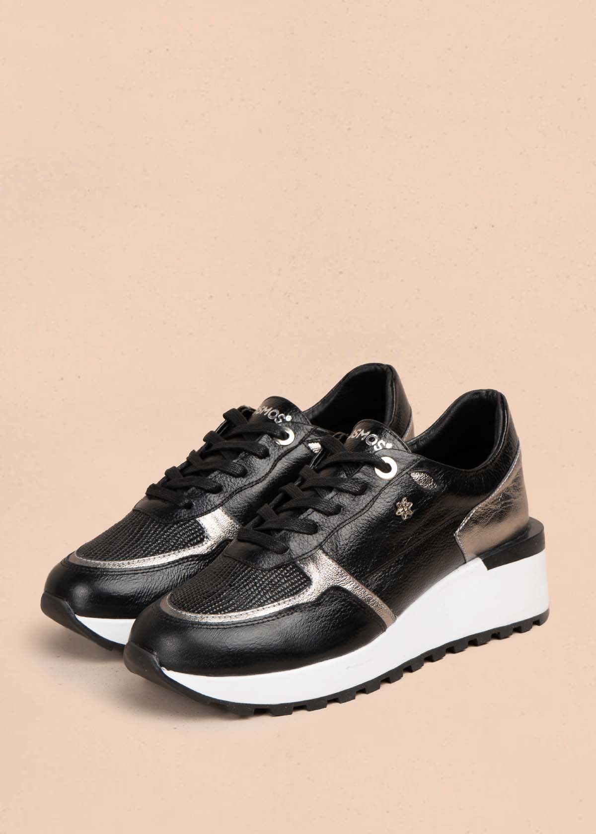Tenis casuales en cuero color negro con textura croco 105478 - Imagen 5