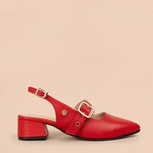 Tacones trabilla en cuero color rojo con correa 105587