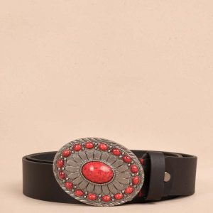 Cinturón en cuero color negro con hebilla texana 105691