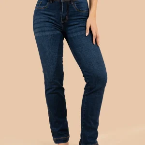 Jean color azul con corte recto y costuras visibles 106011
