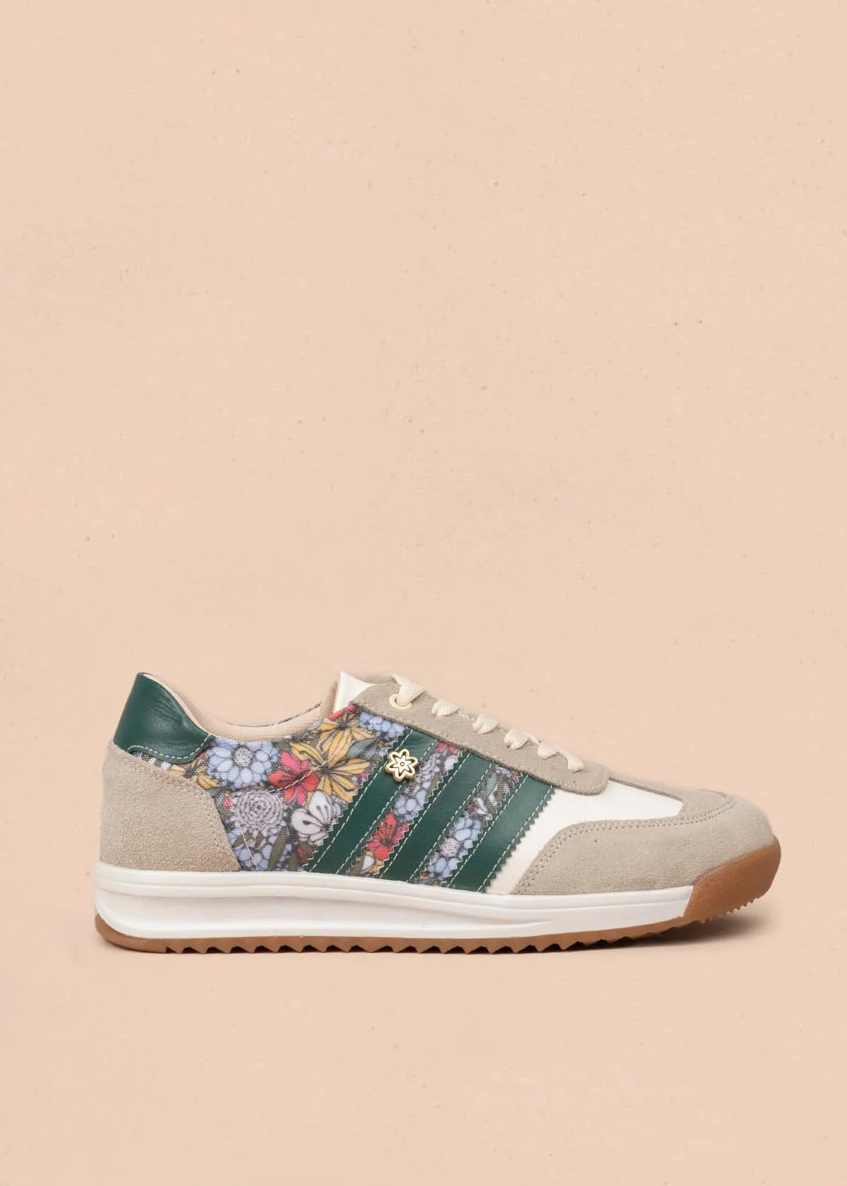 Deportivo en cuero color multicolor con diseño floral y rayas verdes 106040