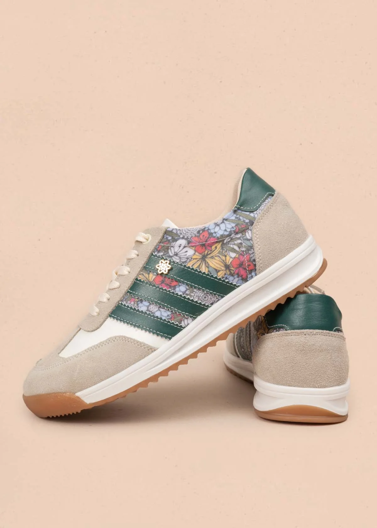 Deportivo en cuero color multicolor con diseño floral y rayas verdes 106040 - Imagen 5