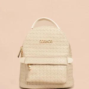 Morral color beige con bolsillo delantero y textura trenzada 106324