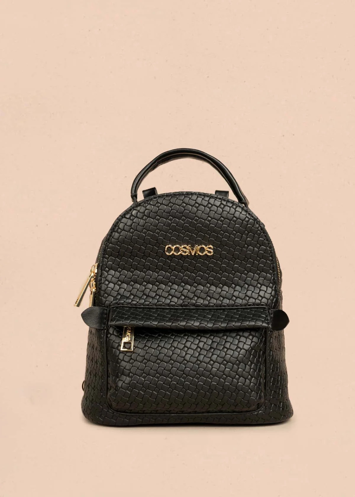 Morral color negro con bolsillo delantero y textura trenzada 106324