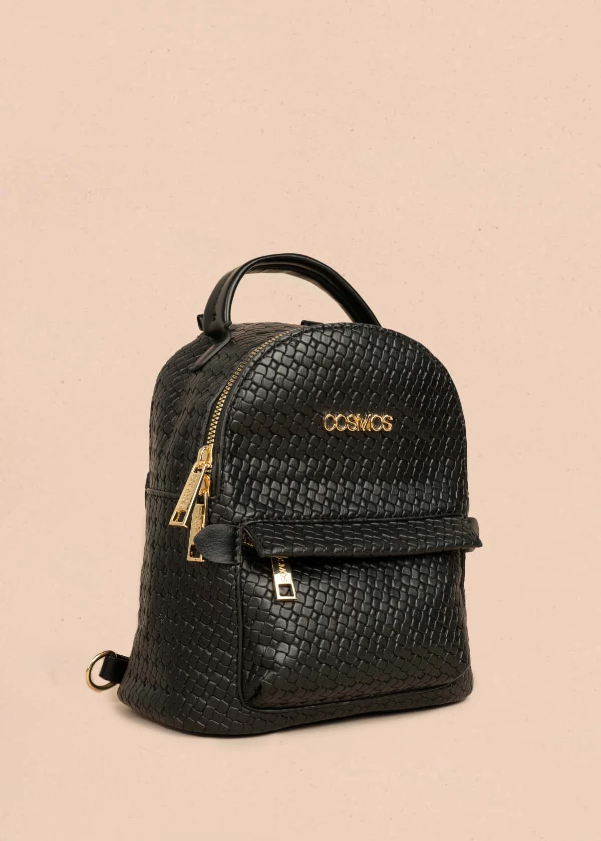 Morral color negro con bolsillo delantero y textura trenzada 106324 - Imagen 3