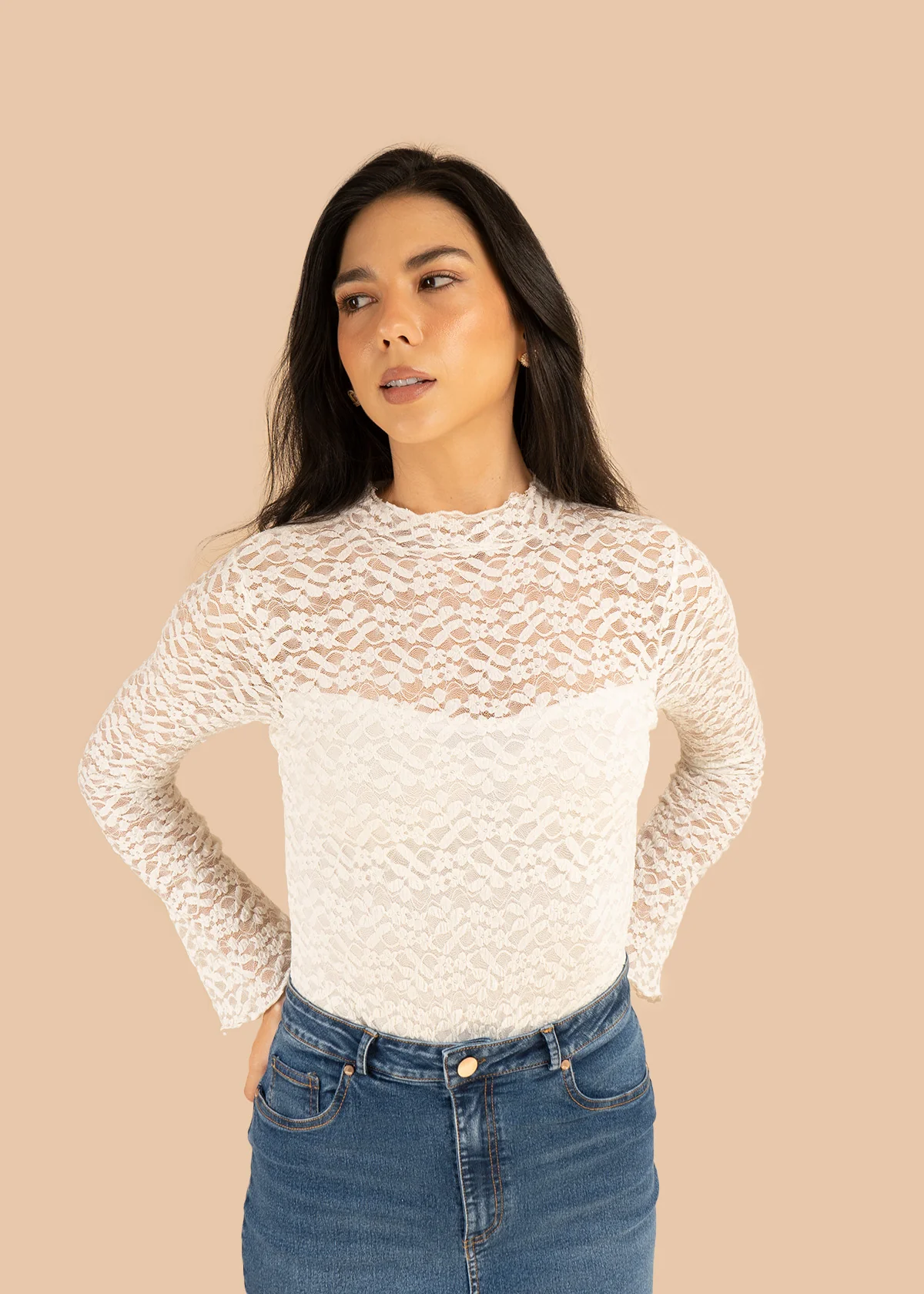 Body color marfil en encaje floral y manga larga 106377 - Imagen 8