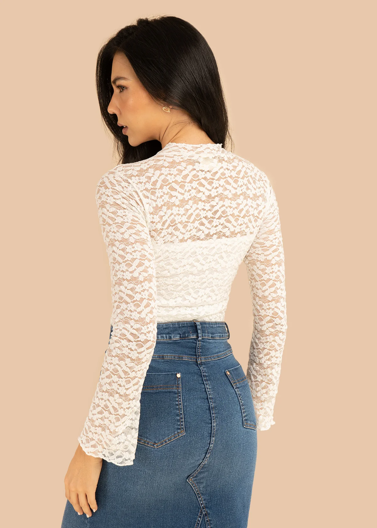 Body color marfil en encaje floral y manga larga 106377 - Imagen 9