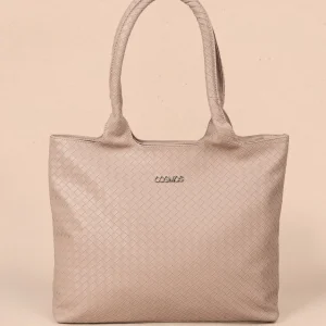 Bolso tipo shopping color nude con textura en cuadros 106975