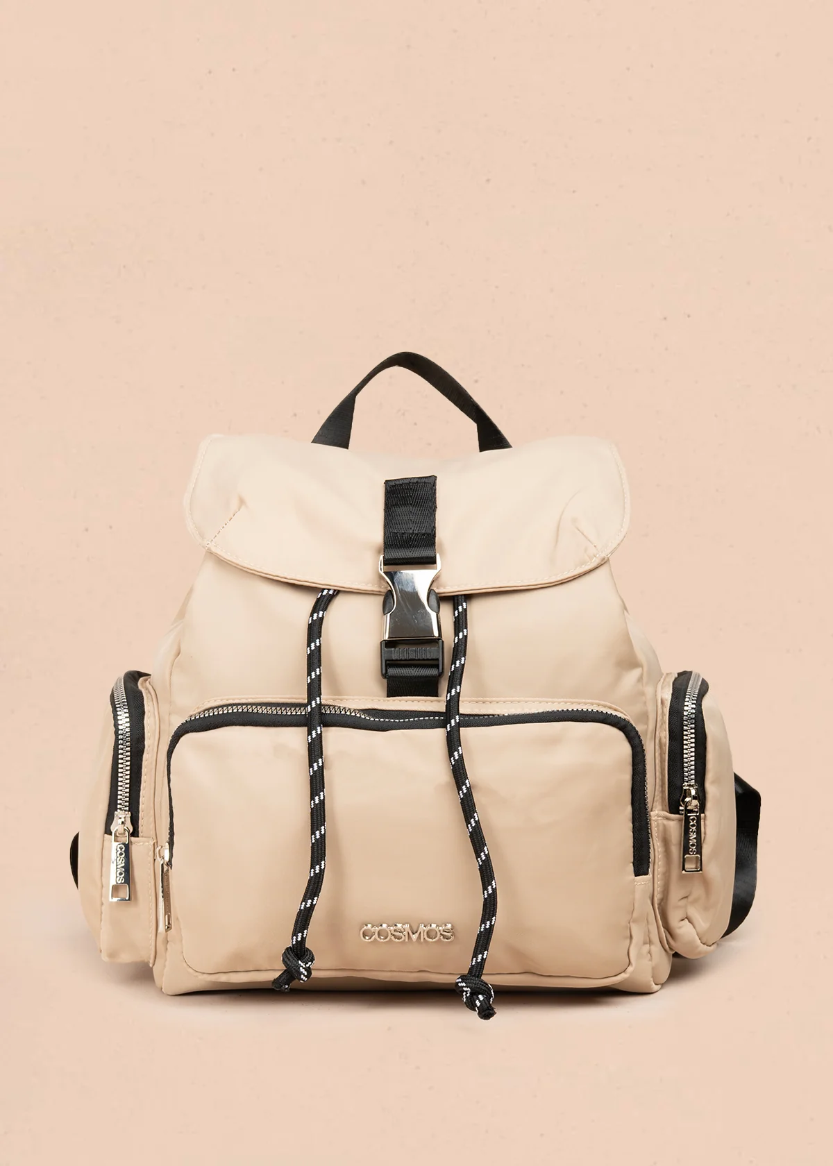 Morral color beige con bolsillo frontal y laterales 106977