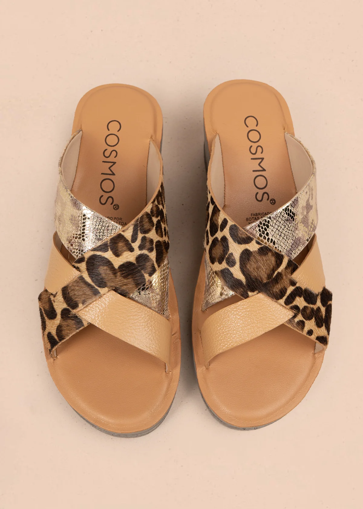 Sandalias en cuero color animal print con plataforma y correas cruzadas 106990 - Imagen 4