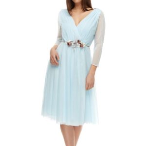 Vestido Corto Fiesta Tul Manga Larga 2514