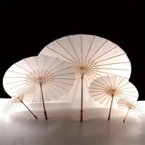 Sombrilla Blanca en papel de arroz y bambu souvenir 50 cm Diametro