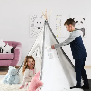 Tienda Carpa tepee para niños con alfombra acolchada, guirnalda de tela