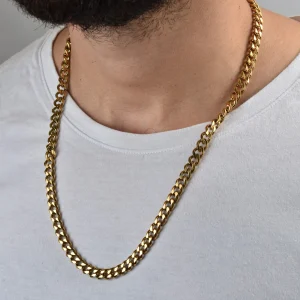 Collar Acero Cubana Dorado 6mm-60cm