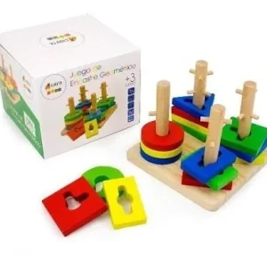 Juego Didáctico Torre Geometrica Encastre Madera Colores
