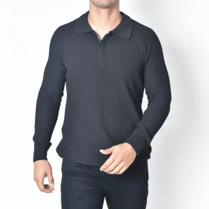 Polo Tejida Zipper Manga Larga Negra