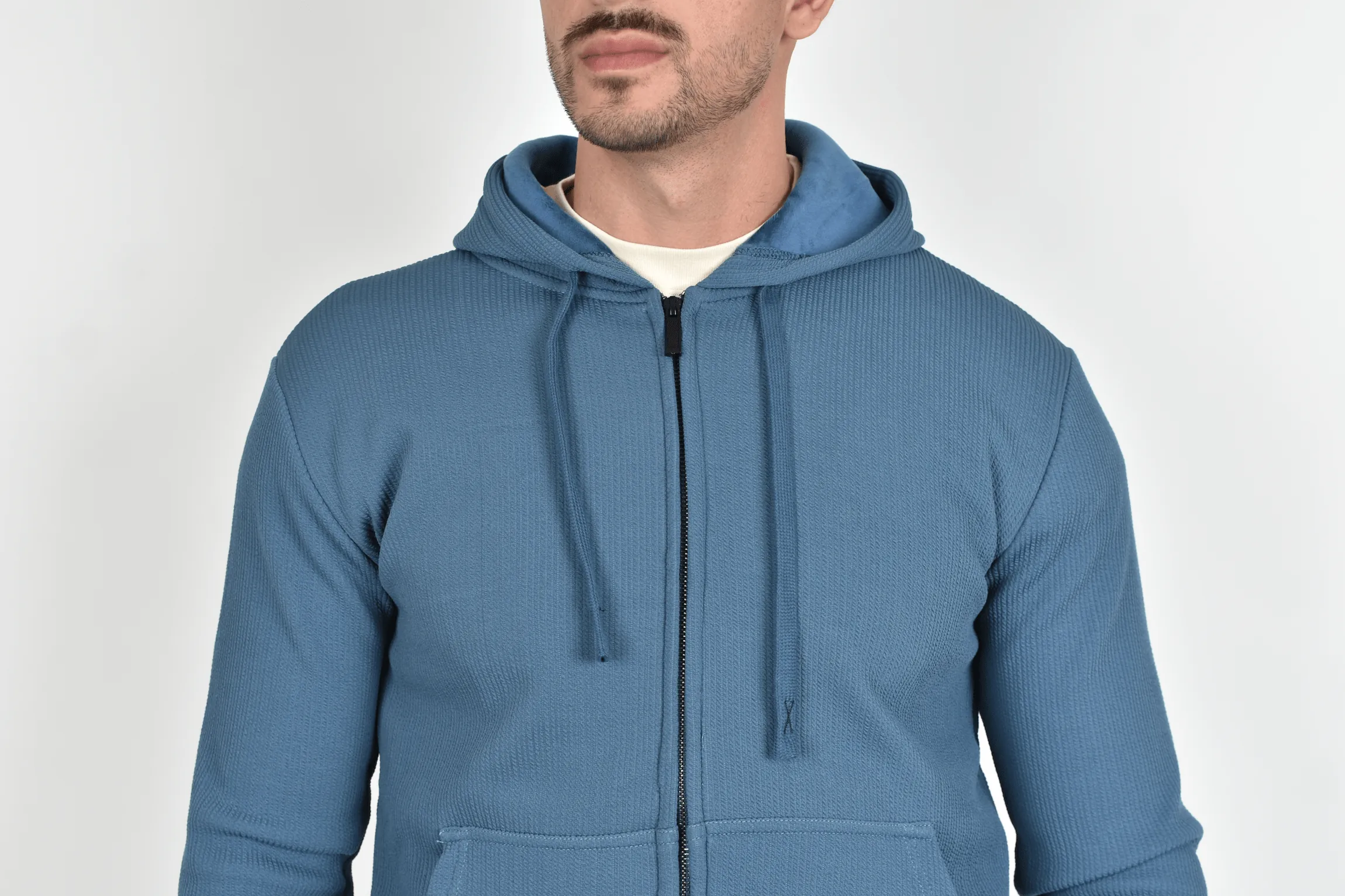 Sudadera Zipper Textura Azul - Imagen 6