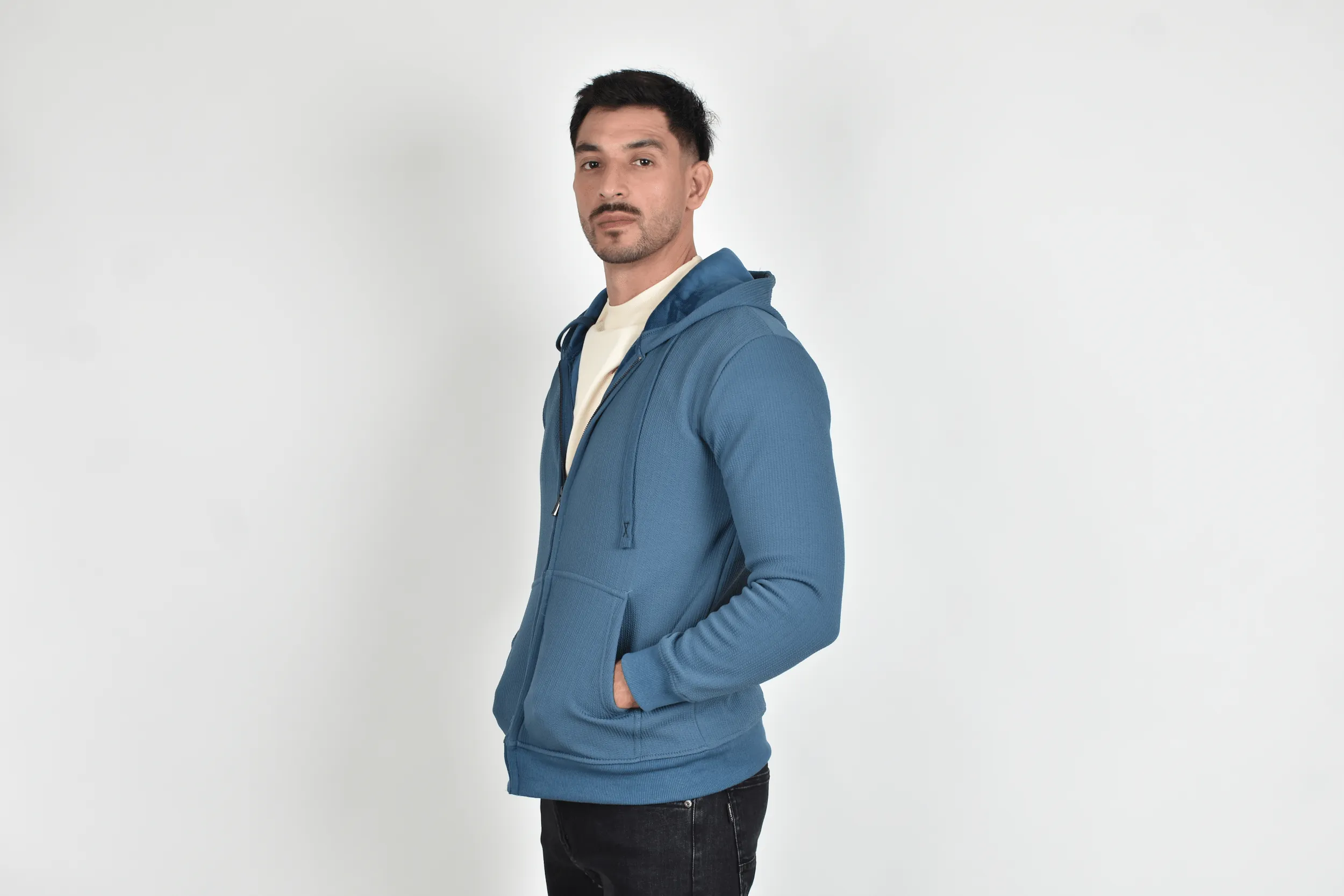 Sudadera Zipper Textura Azul - Imagen 9