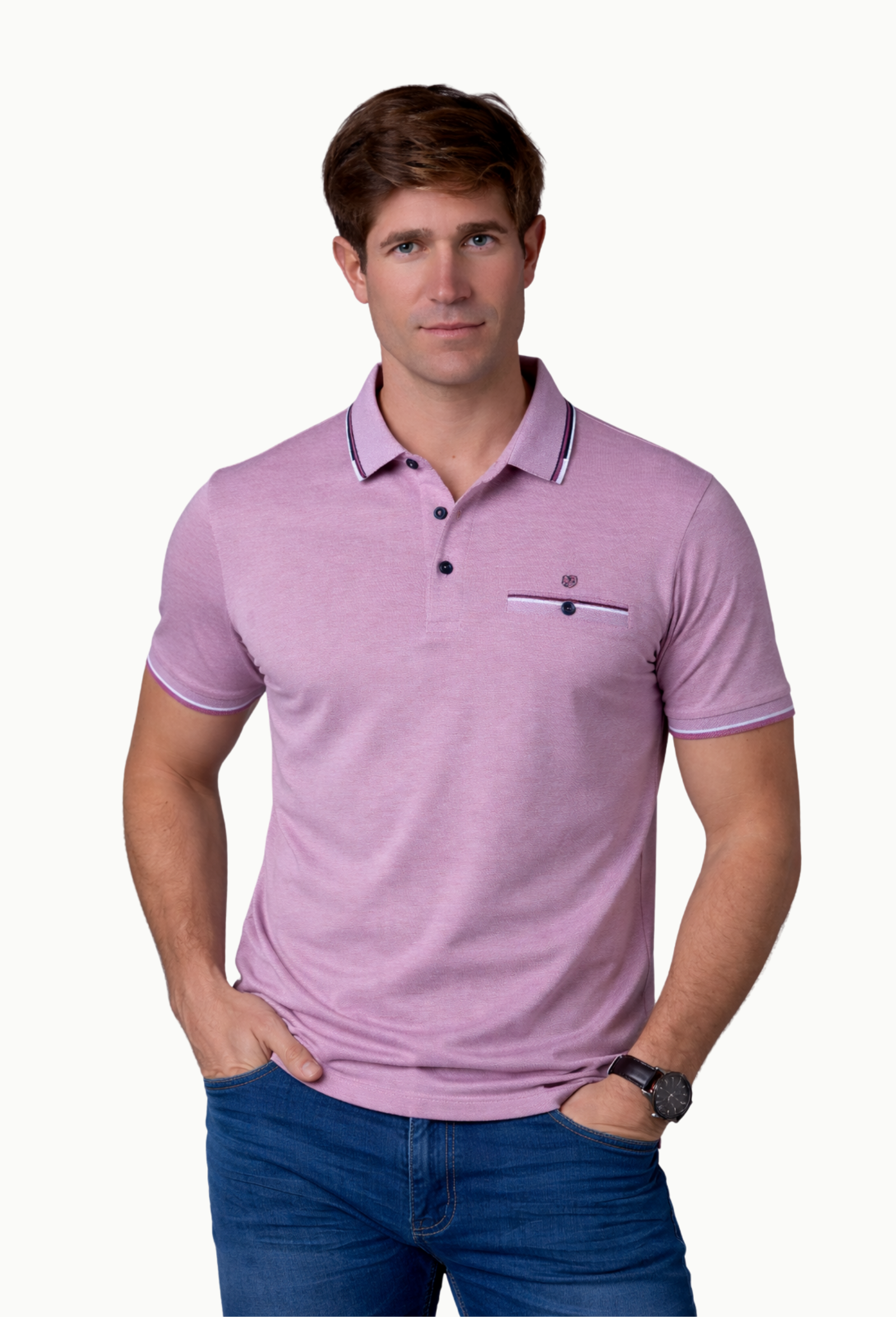 Polo Rosa Rever Hombre Tejido Super Fresco
