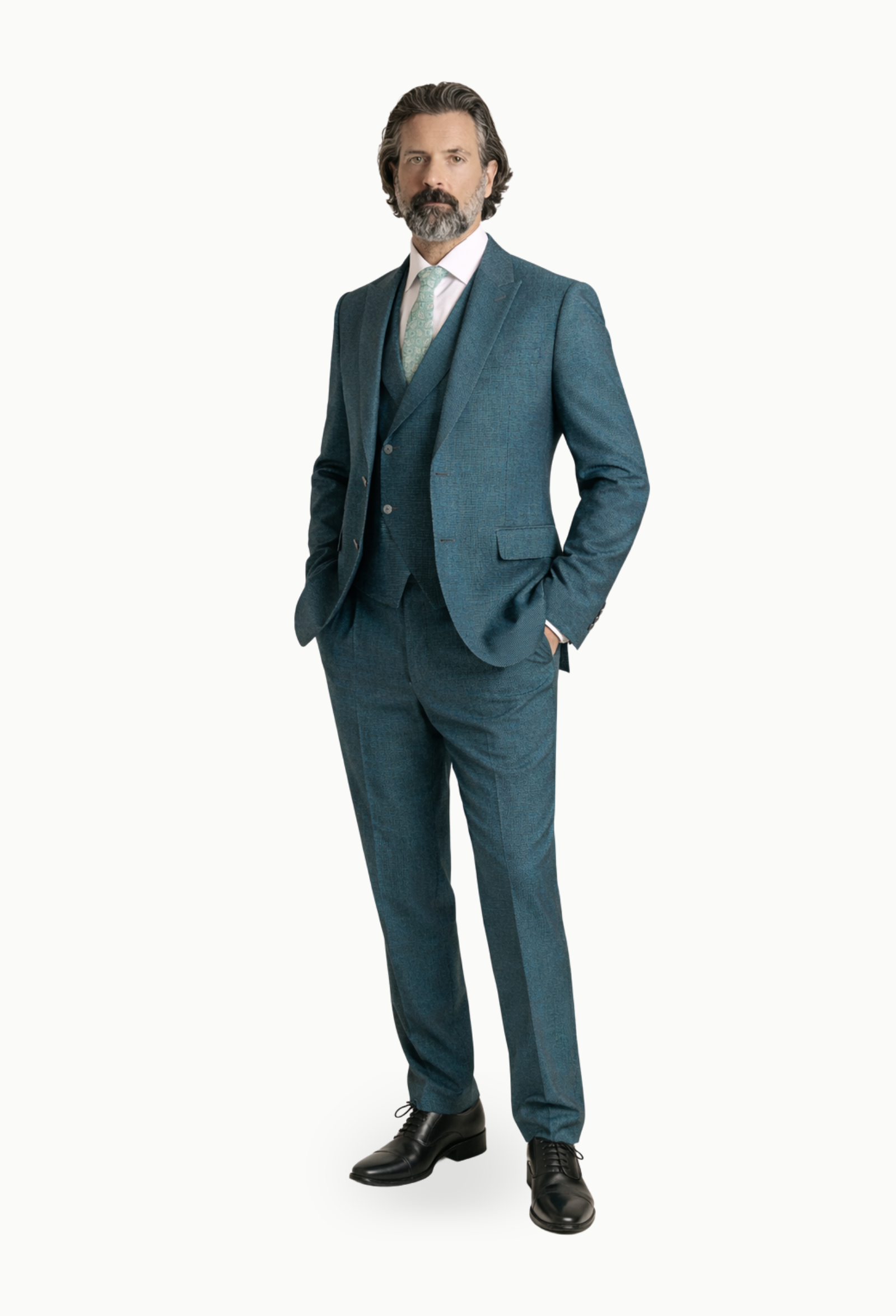 Traje Hombre 3 Piezas Verde Petróleo con Chaleco - Imagen 3