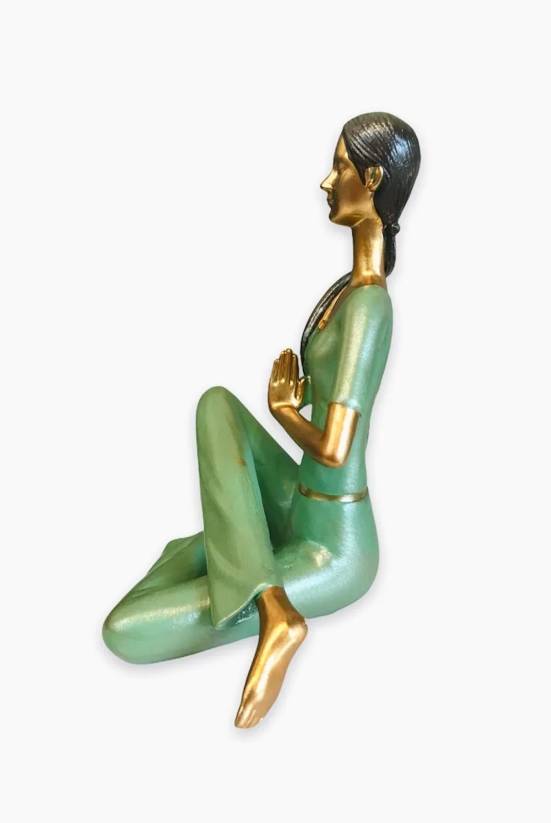 Escultura Lady Yoga green Asana Eka pada raja kapotasana o postura de la sirena - Imagen 3