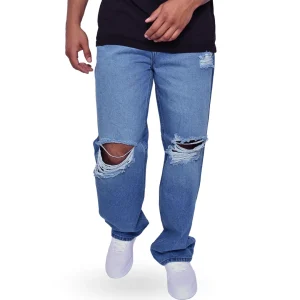 Pantalón de Mezclilla Azul Claro Desgarre Baggy Tiempos